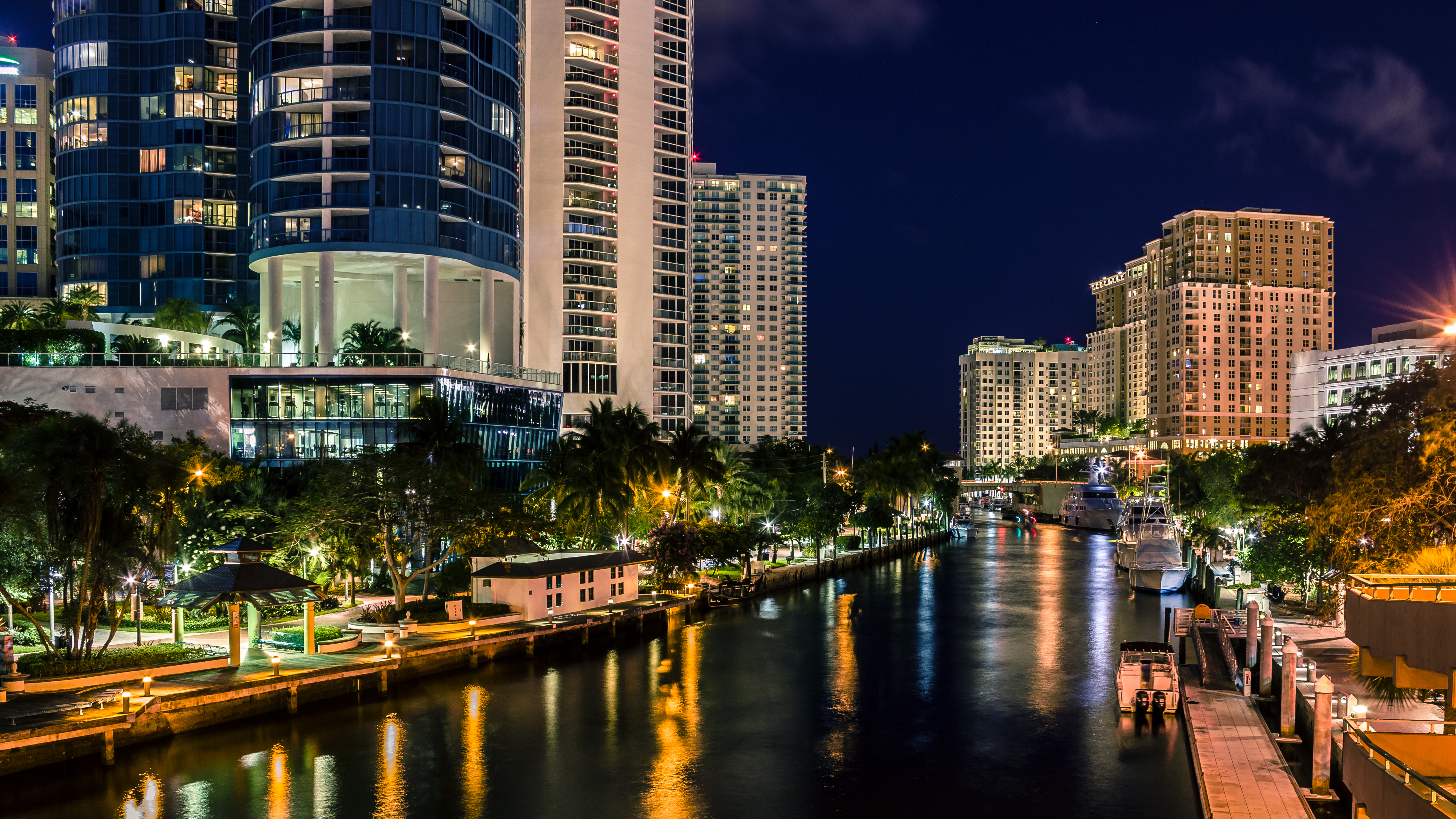 Nighttime At Riverwalk On Tarpon River In Fort Lauderdale Florida